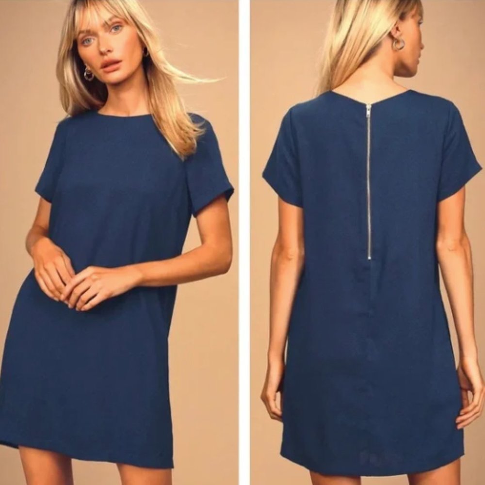 Lulu’s Shift and Shout Dress Women’s Size XS Short Sleeve Exposed Back Zip Mini